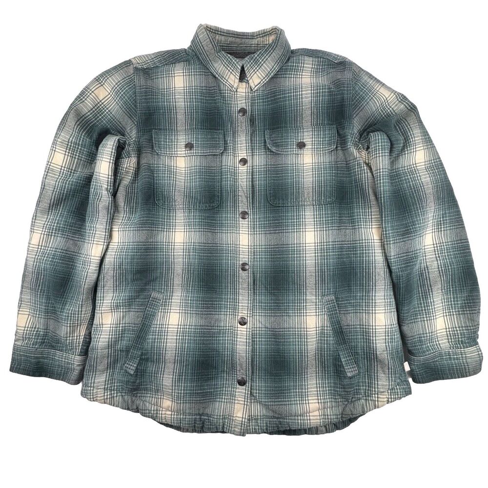 Carhartt Women's Jacket Large Fleece Lined Sherpa Flannel Snap Plaid Green